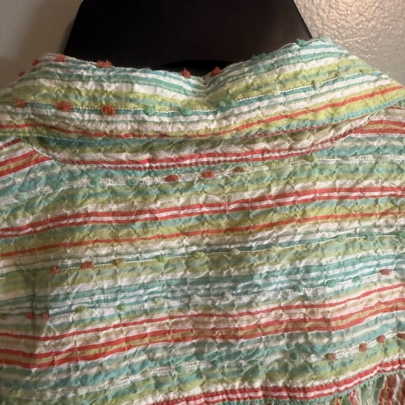 Breckenridge Multicolor Striped Crinkle textured Top Button Up Blouse size M - Picture 11 of 14